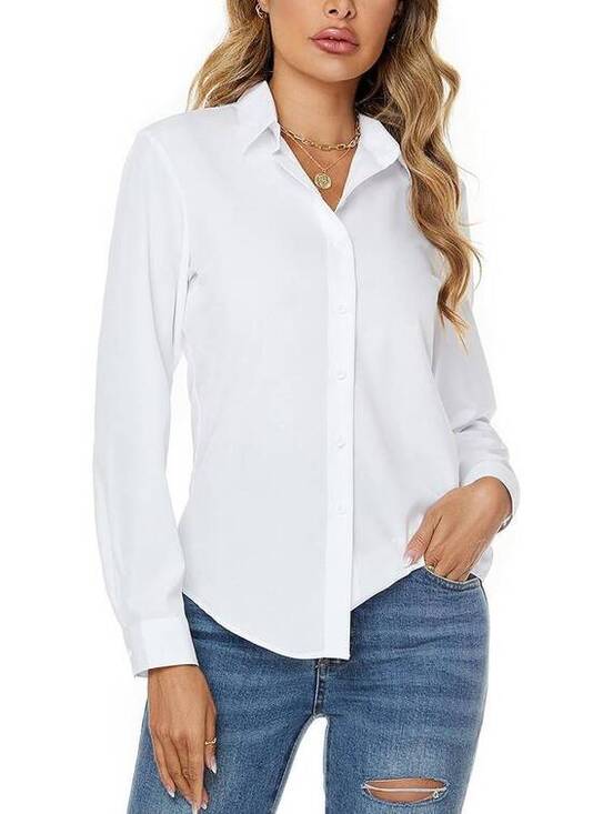 Tops - Size Large Jonivey Womens Stretch Button Down Long Sleeve Shirt, White Button Up